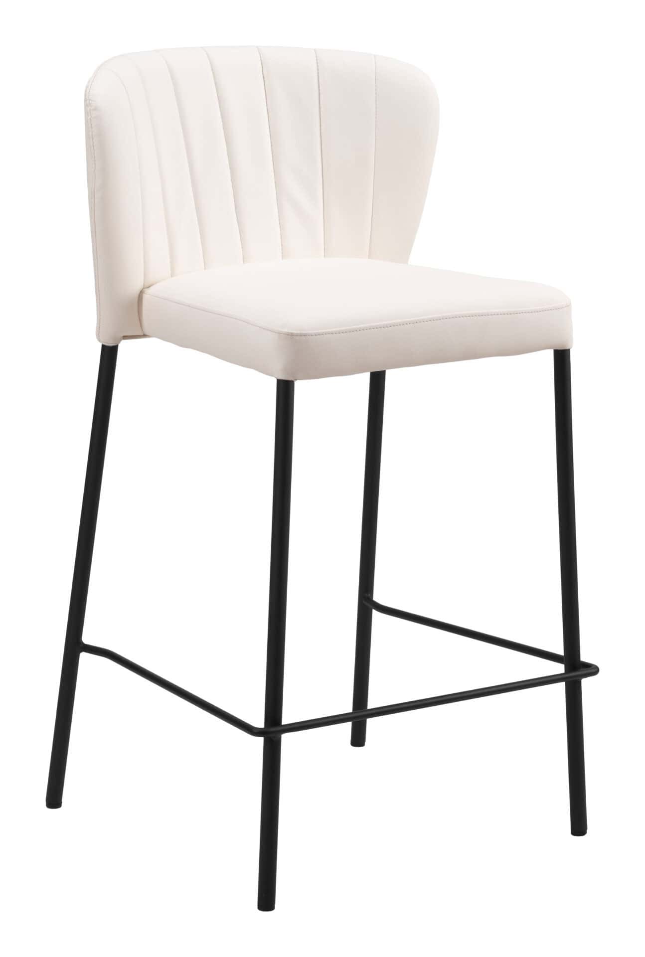 Cream Tufted Upholstery Counter Stool with Footrest (Set of 2) 6 Cream Tufted Upholstery Counter Stool with Footrest (Set of 2) - Image 6