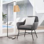 Modern Gray Vinyl Accent Chair with Steel Frame and Armrest Support