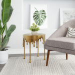 Antique Brass Deco-Inspired Round Side Table with Steel Frame 7 Antique Brass Deco-Inspired Round Side Table with Steel Frame