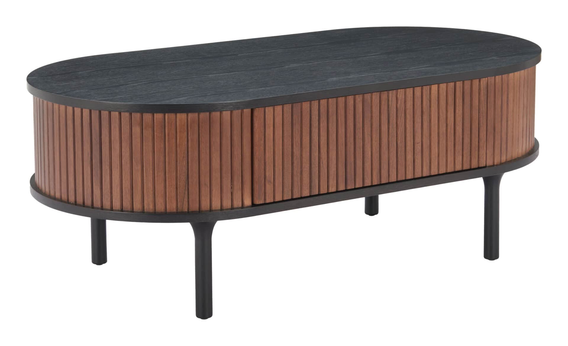 Black & Walnut Coffee Table with Storage Drawer and Oval Top 1 Black & Walnut Coffee Table with Storage Drawer and Oval Top