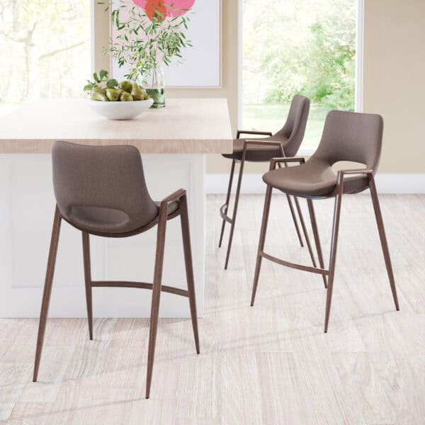 Mid-Century Modern Counter Stool Brown with Walnut Legs (Set of 2)