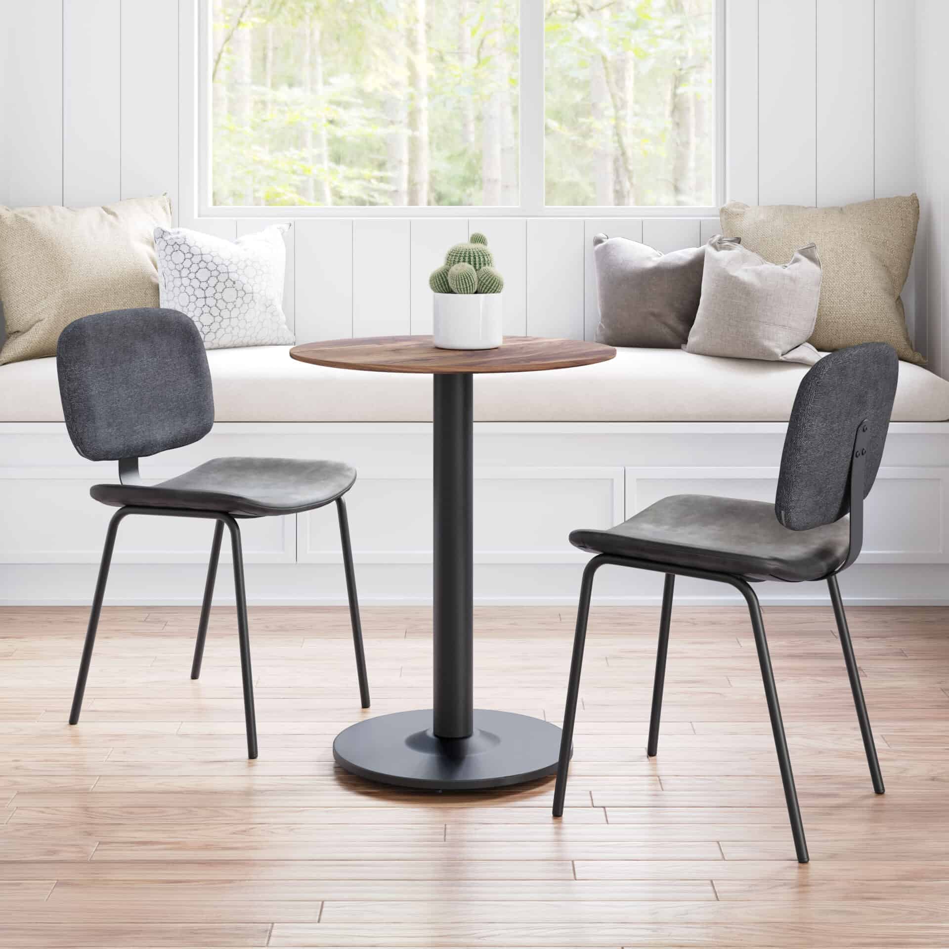 Gray Dining Room Chairs with Faux Leather and Steel Legs (Set of 2) 1 Gray Dining Room Chairs with Faux Leather and Steel Legs (Set of 2)
