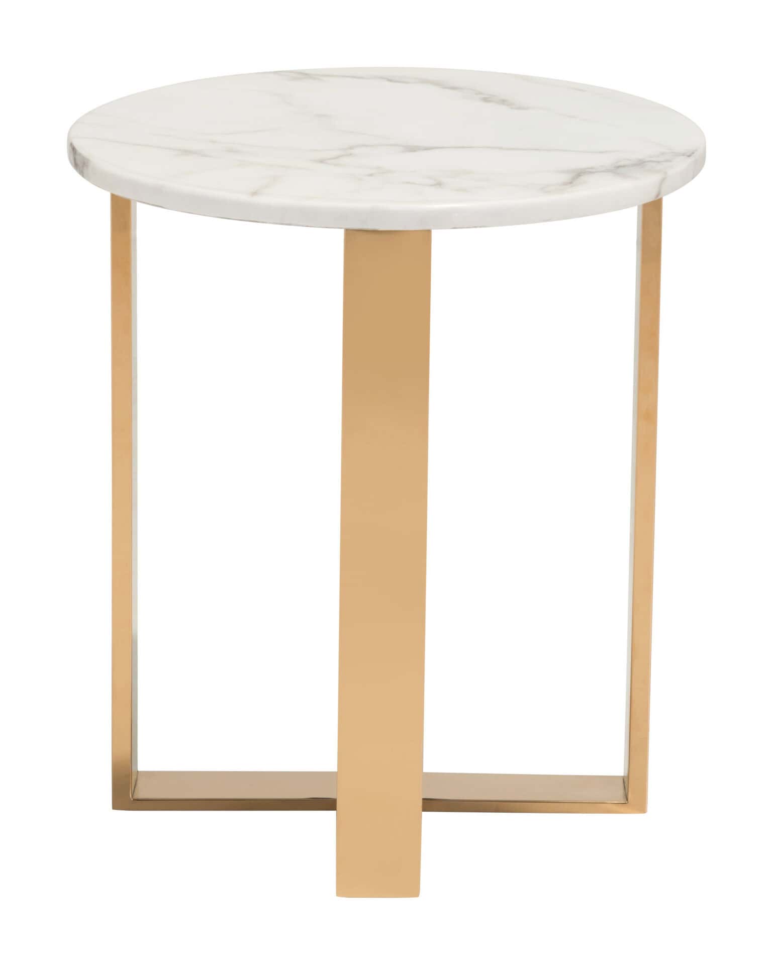 Elegant White Faux Marble End Table with Gold Cross Base 4 Elegant White Faux Marble End Table with Gold Cross Base - Image 4