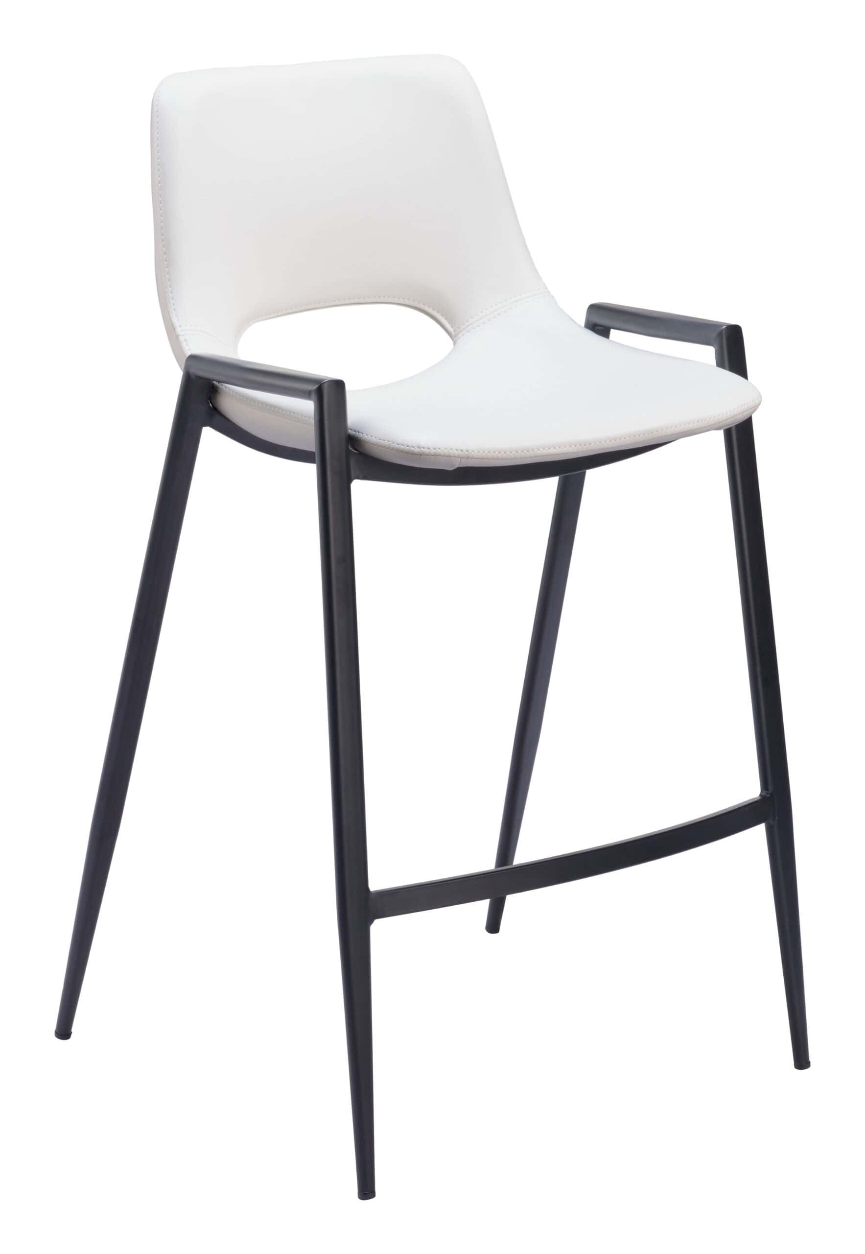 White Faux Leather Counter Stool with Black Steel Frame (Set of 2)