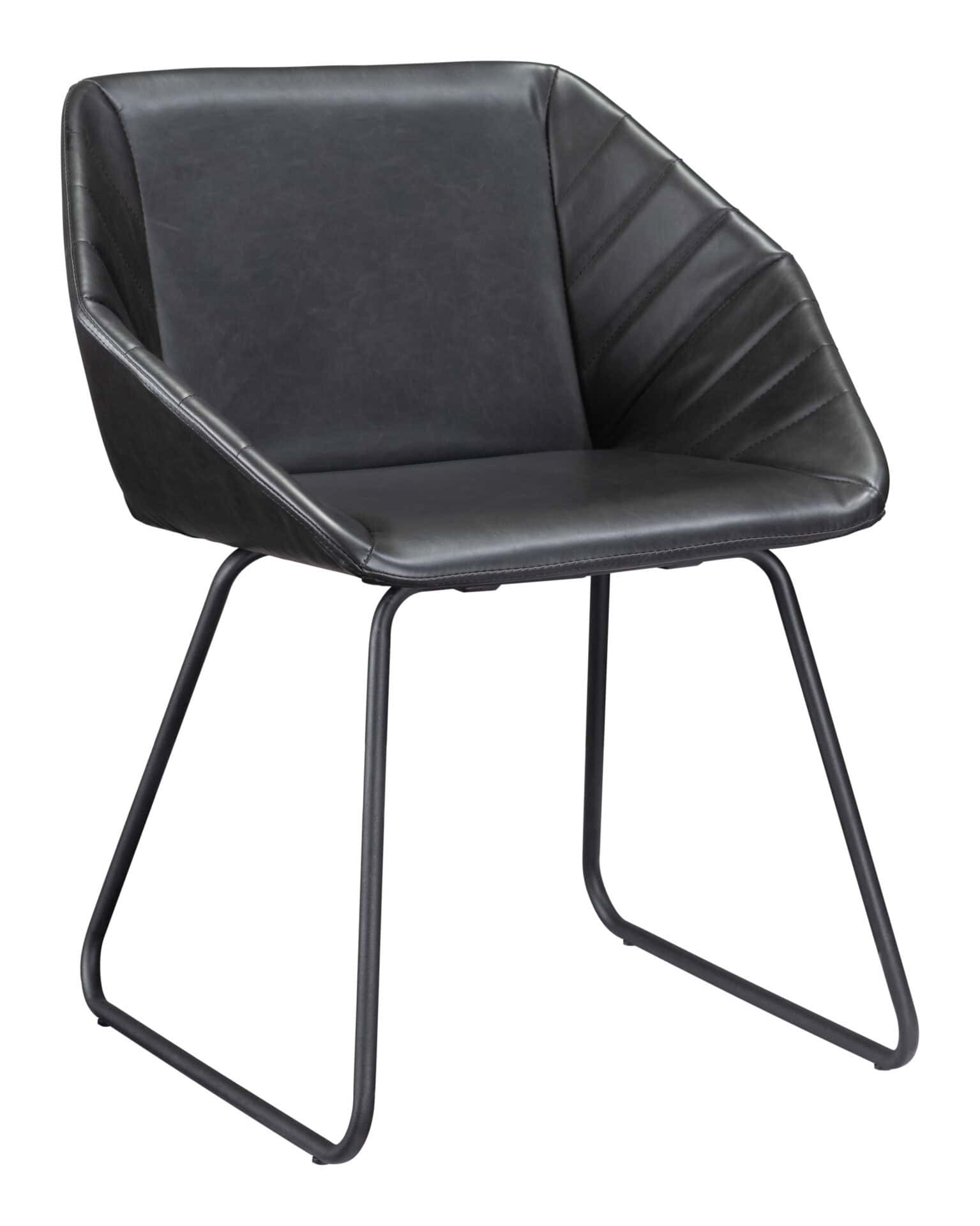 Modern Black Vinyl Dining Chair with Steel Legs (Set of 2) 2 Modern Black Vinyl Dining Chair with Steel Legs (Set of 2) - Image 2