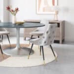 Gray Velvet Tufted Side Chair with Brass Legs (Set of 2) 10 Gray Velvet Tufted Side Chair with Brass Legs (Set of 2)