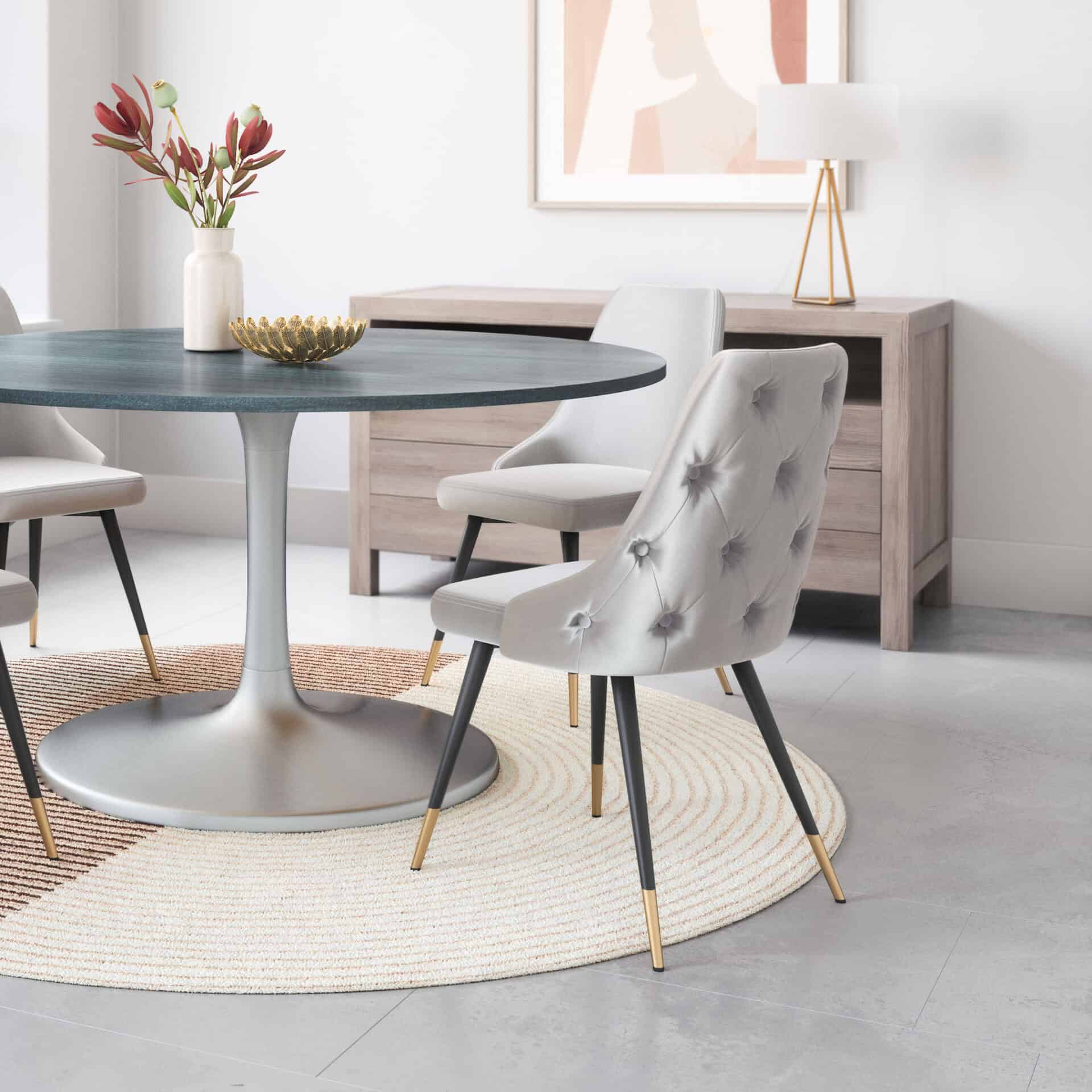Gray Velvet Tufted Side Chair with Brass Legs (Set of 2) 1 Gray Velvet Tufted Side Chair with Brass Legs (Set of 2)