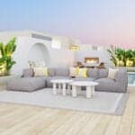 Gray Outdoor Ottoman with Weather-Resistant Fabric and Modern Design