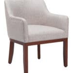 Gray Upholstered Dining Chair with Solid Wood Frame and Armrests