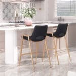 Black and Gold Mid-Century Modern Counter Stool with Armrests (Set of 2)