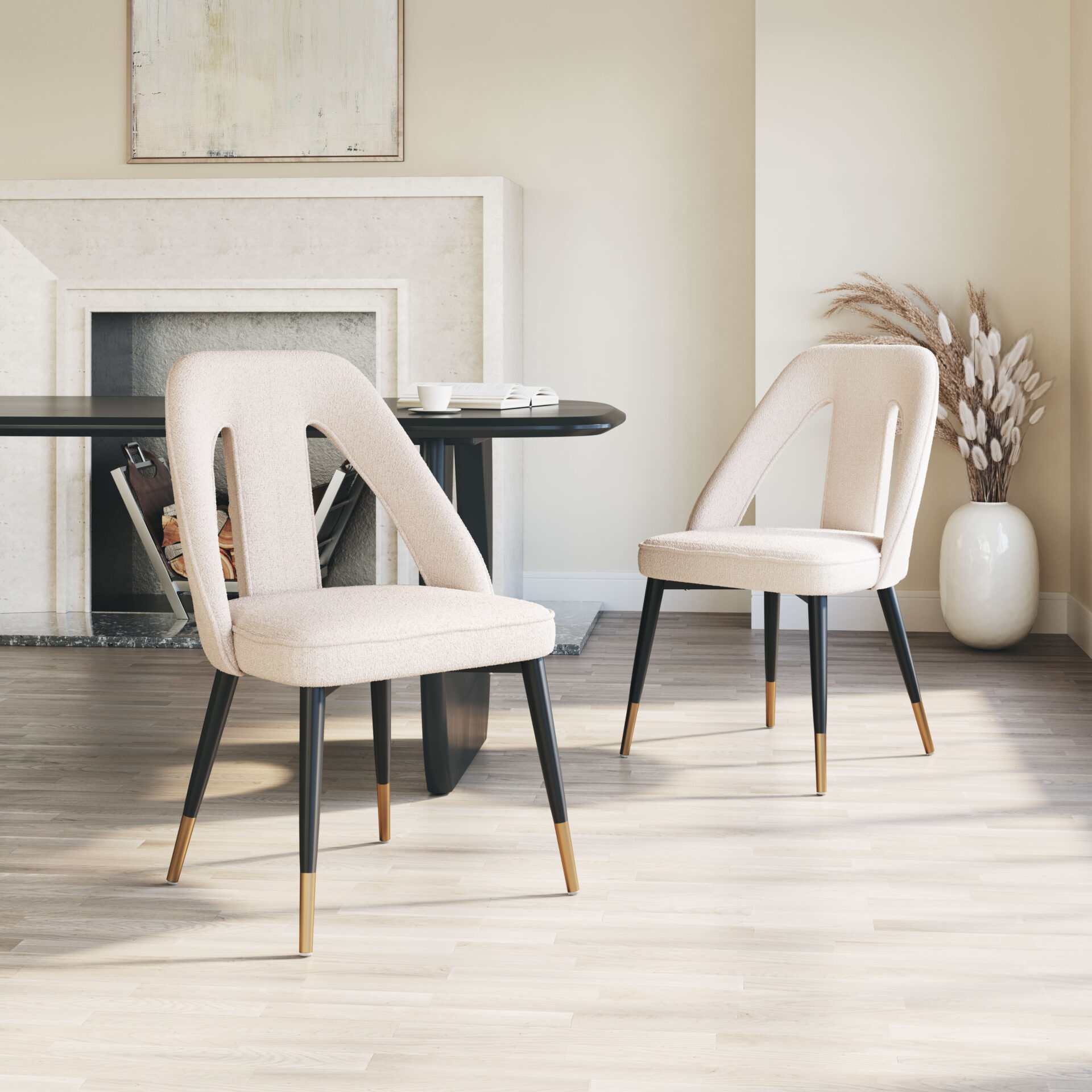 Ivory Dining Chair with Teddy Fabric and Steel Frame 1 Ivory Dining Chair with Teddy Fabric and Steel Frame
