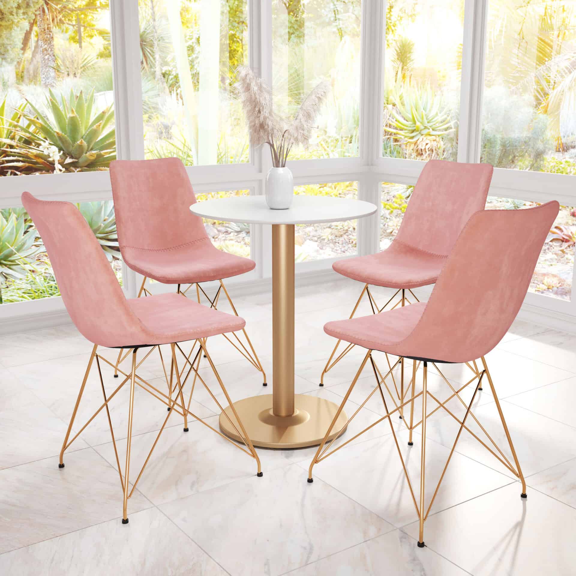 Pink Velvet Dining Chair with Metal Base (Set of 4) 2 Pink Velvet Dining Chair with Metal Base (Set of 4) - Image 2