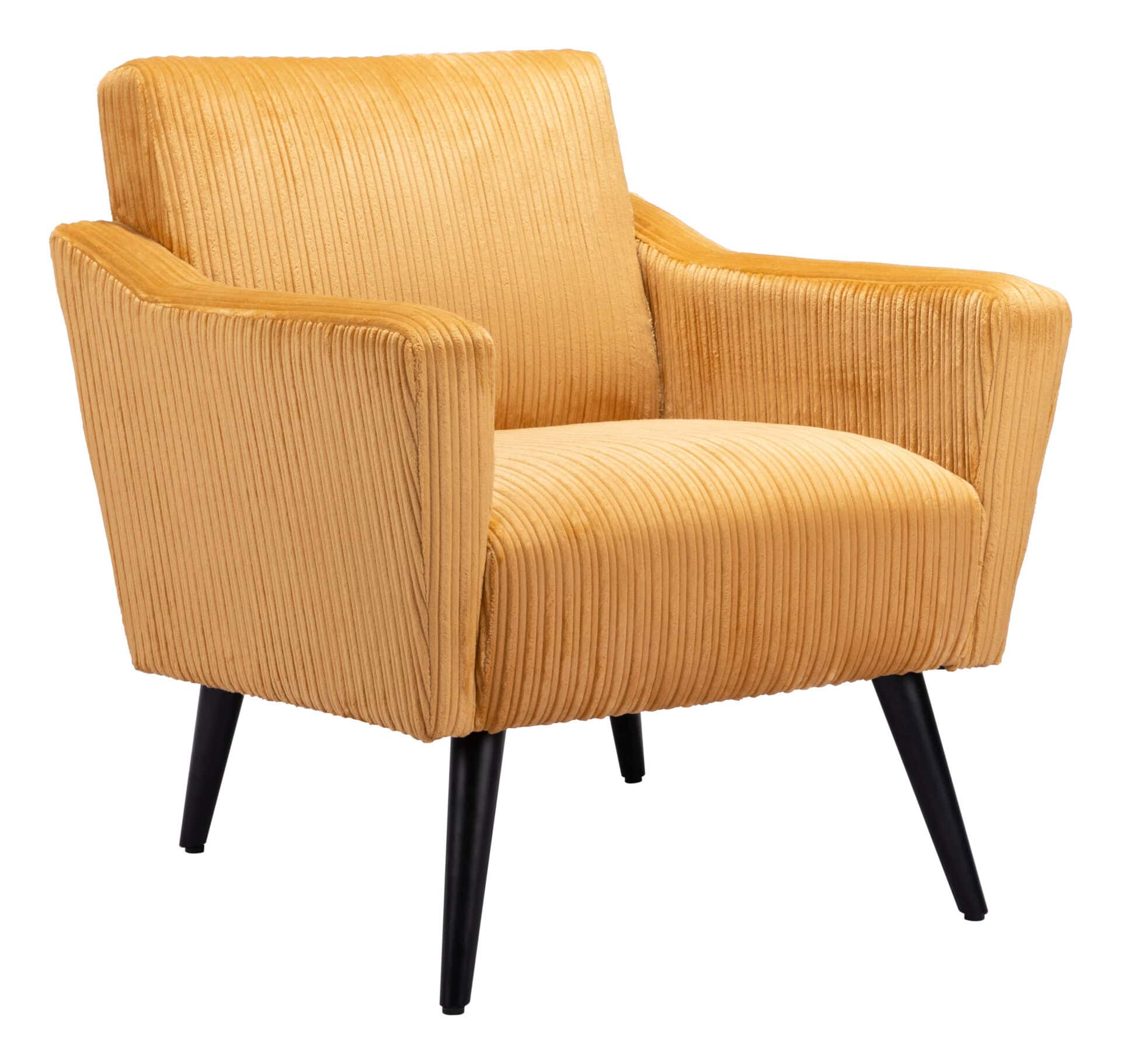 Boho Chic Yellow Accent Chair with Wood Legs and Tufted Seat 7 Boho Chic Yellow Accent Chair with Wood Legs and Tufted Seat - Image 7