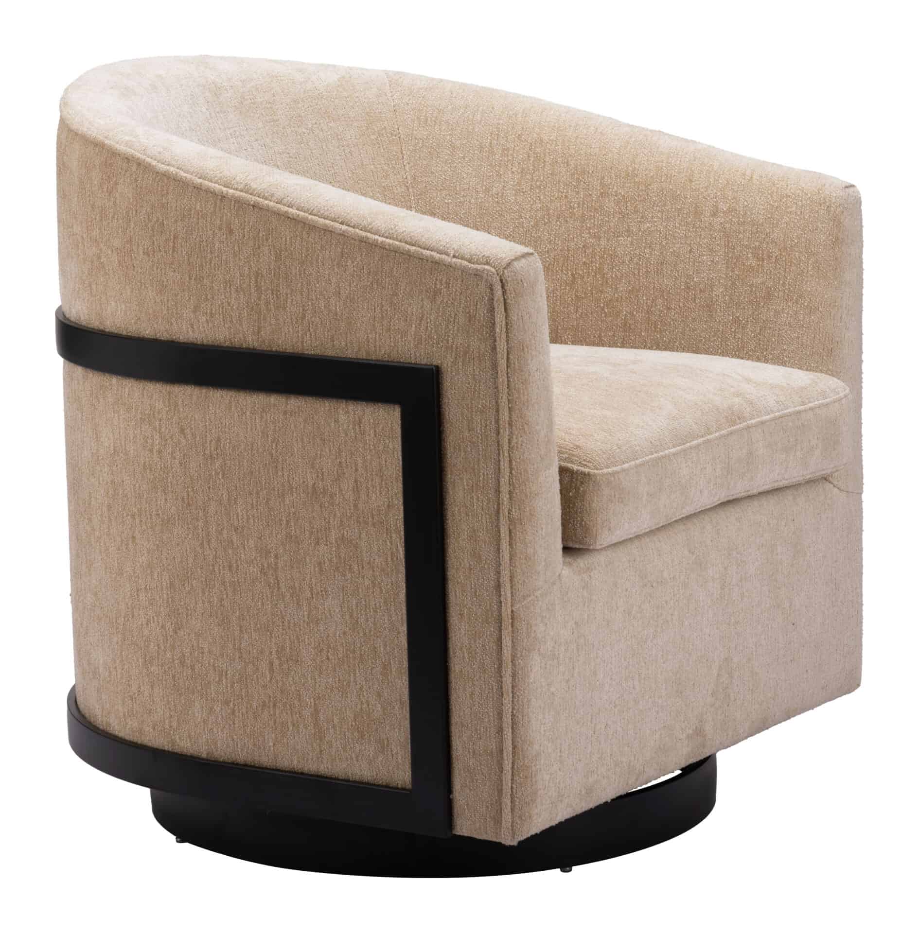 Velvet Swivel Accent Chair with Steel Base in Golden Beige 6 Velvet Swivel Accent Chair with Steel Base in Golden Beige - Image 6