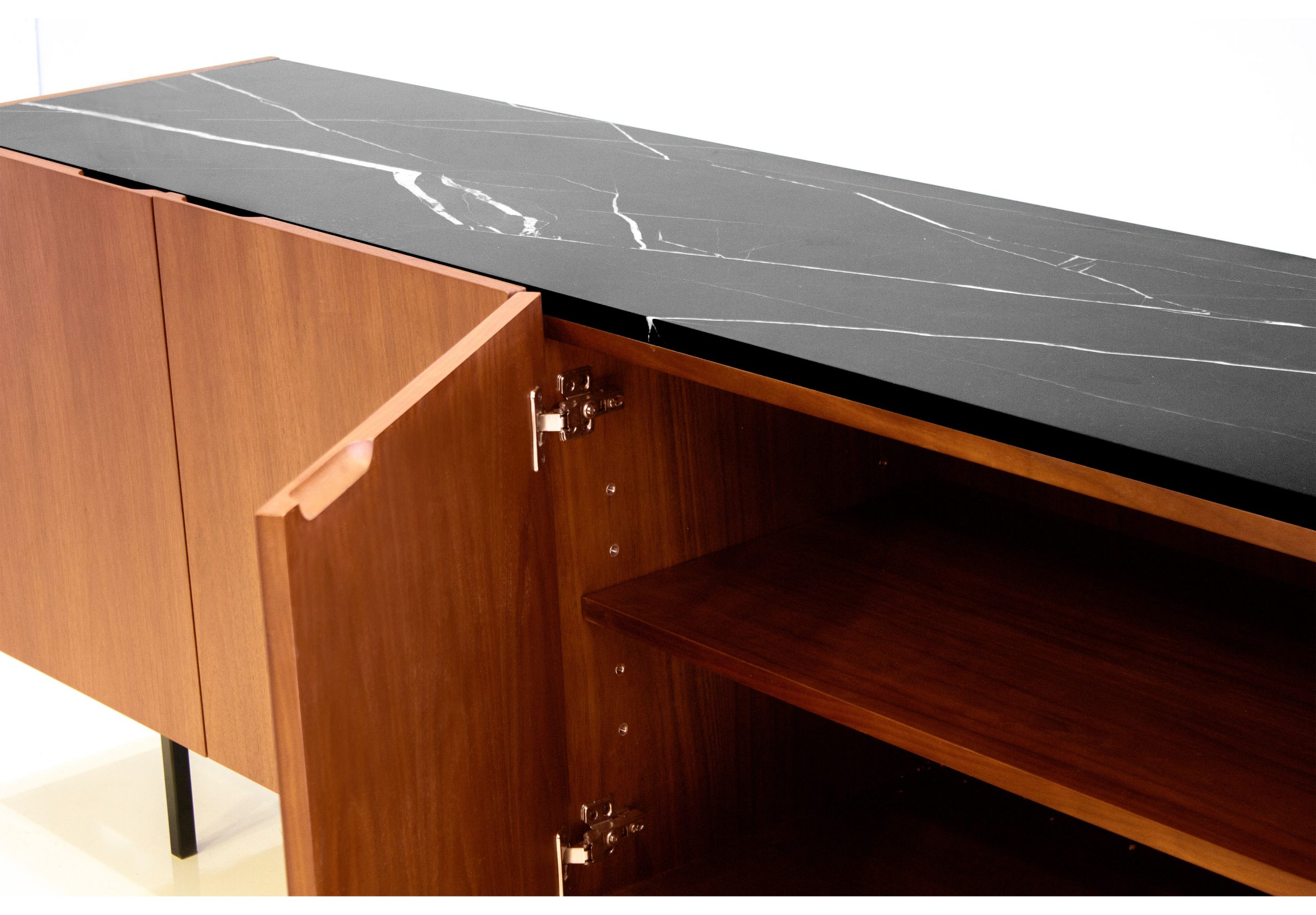 calvin buffet walnut doors black marble top