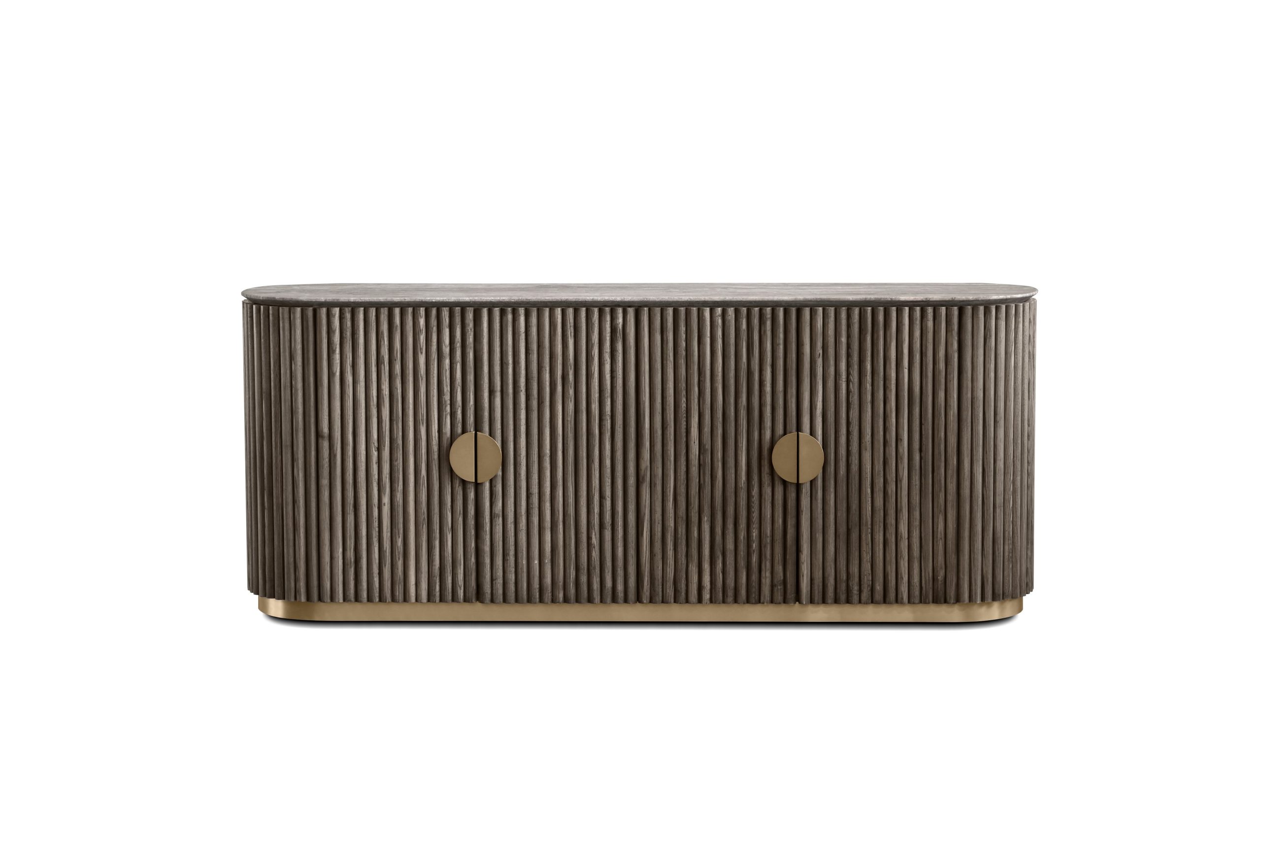 koii silver grey travertine ebony ash 4-door sideboard
