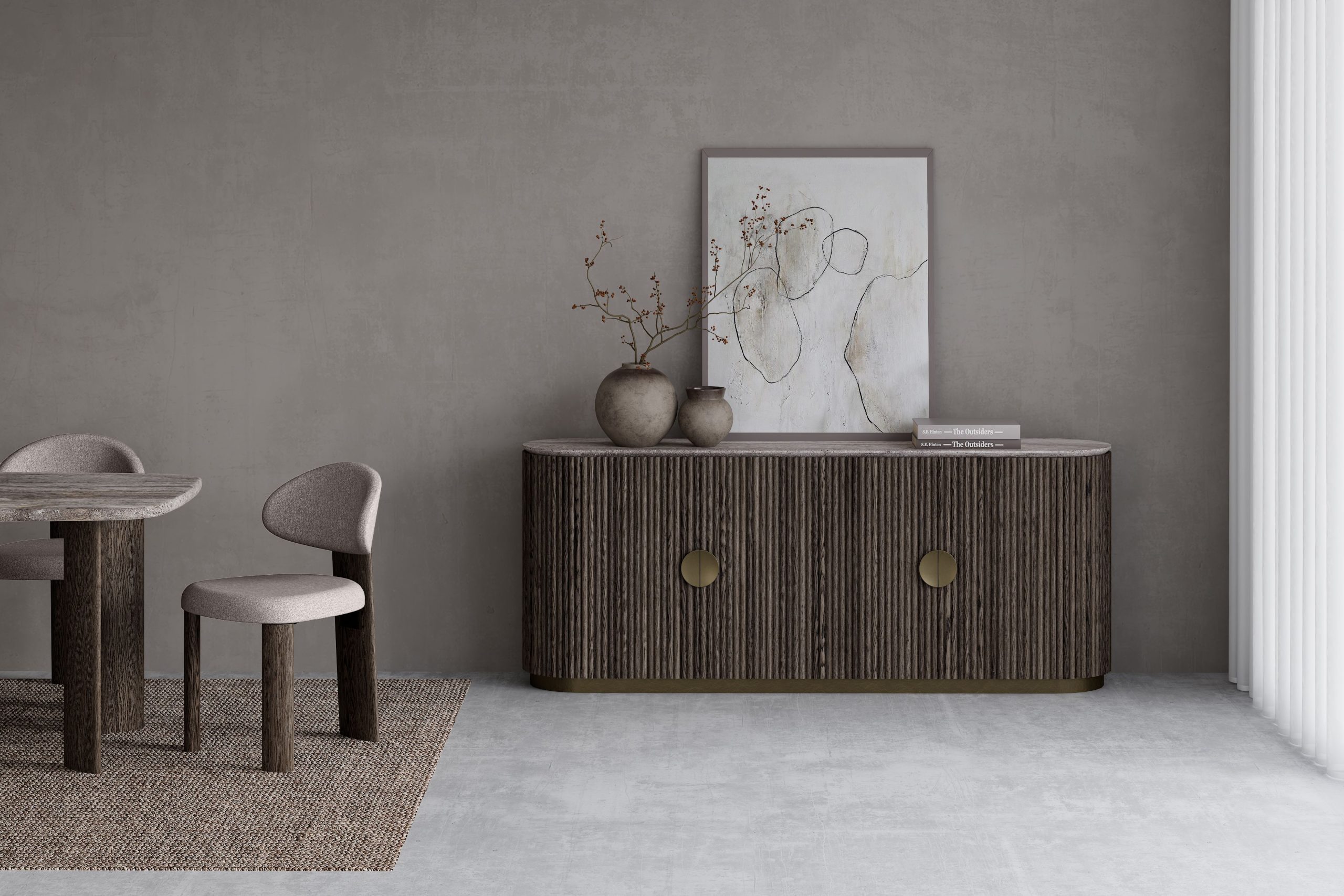 koii silver grey travertine ebony ash 4-door sideboard