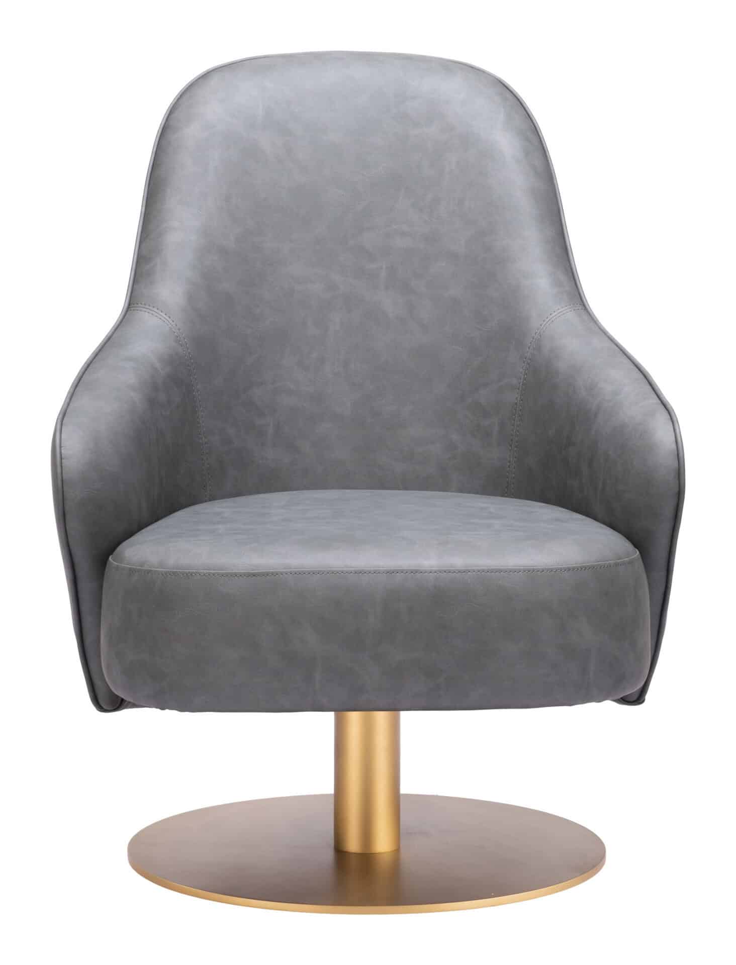 Gray Swivel Accent Chair with Faux Leather and Armrest Support 3 Gray Swivel Accent Chair with Faux Leather and Armrest Support - Image 3