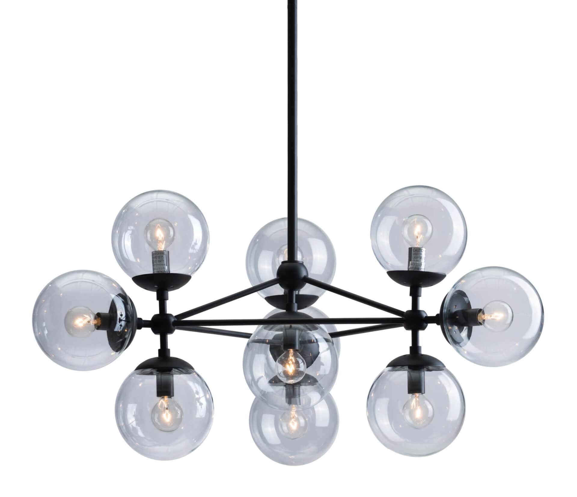 Mid-Century Black Metal Ceiling Lamp with Clear Glass Globes 3 Mid-Century Black Metal Ceiling Lamp with Clear Glass Globes - Image 3