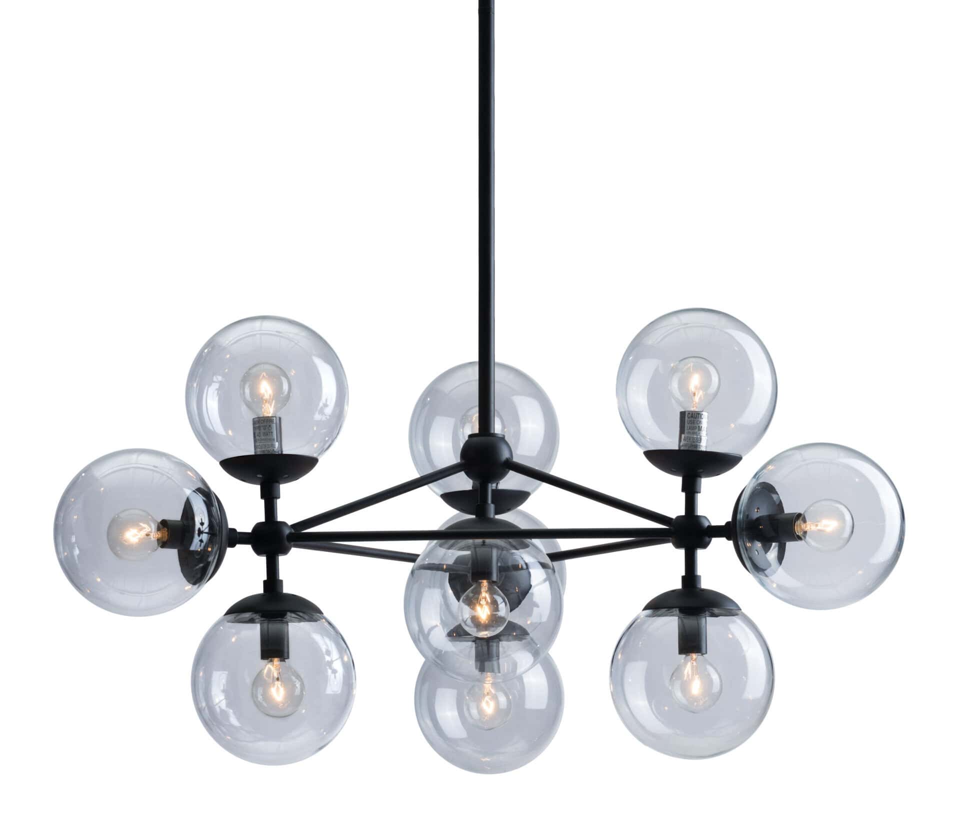 Mid-Century Black Metal Ceiling Lamp with Clear Glass Globes 10 Mid-Century Black Metal Ceiling Lamp with Clear Glass Globes