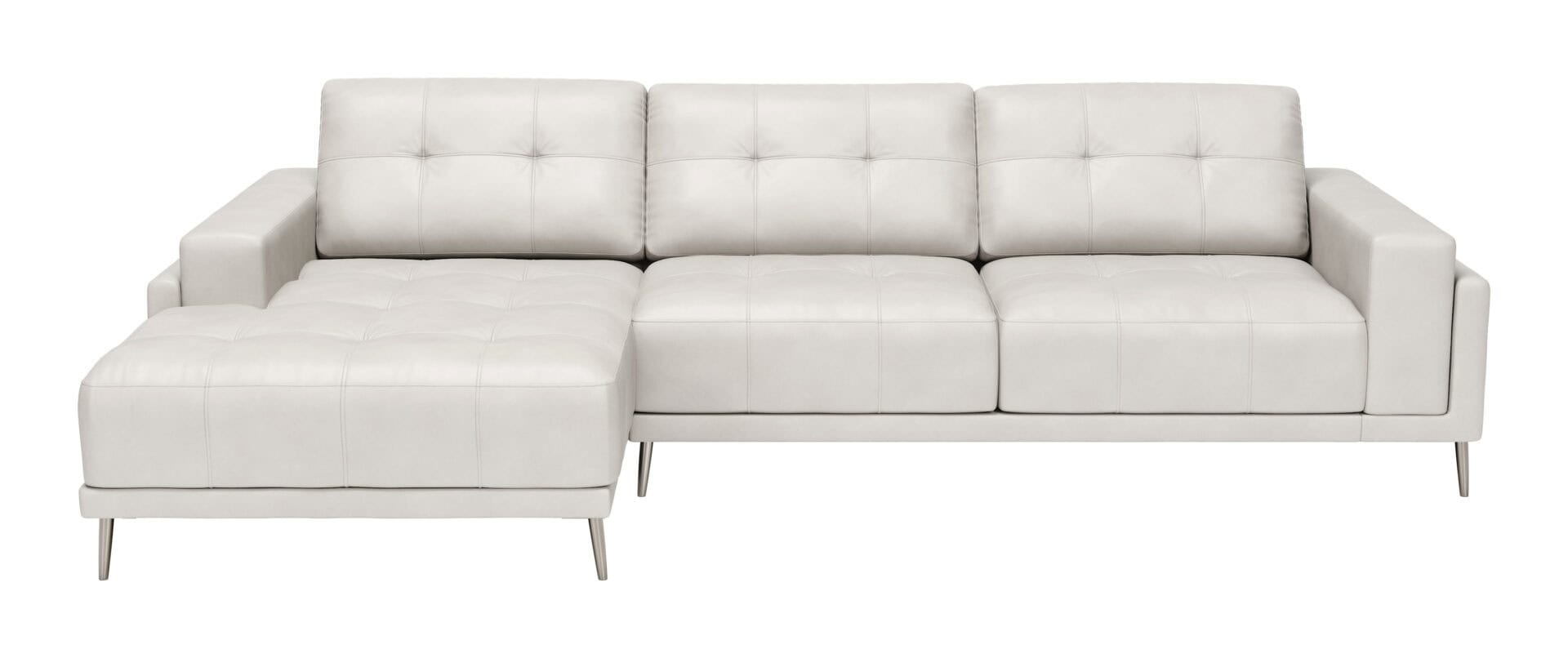 Modern Beige Leather Sectional with Steel Legs and Tufted Seat 3 Modern Beige Leather Sectional with Steel Legs and Tufted Seat - Image 3