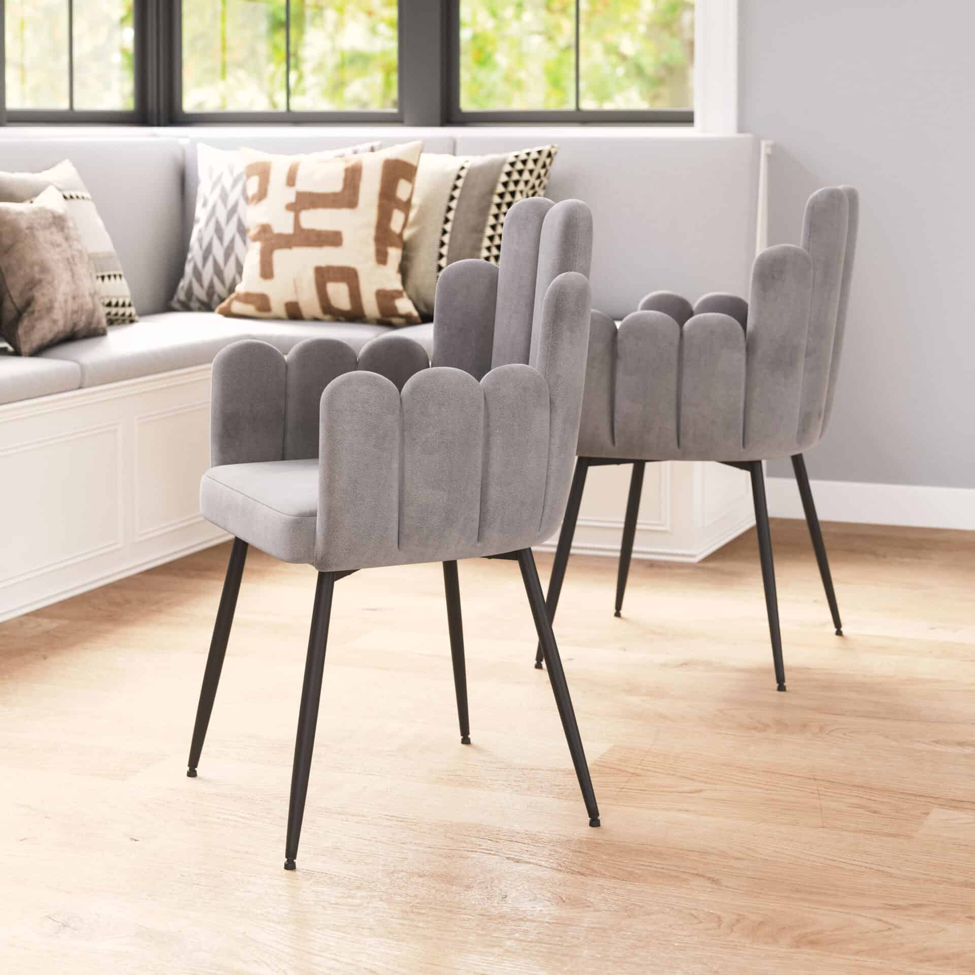 Velvet Dining Chair with Steel Frame and Armrest Support (Set of 2) 1 Velvet Dining Chair with Steel Frame and Armrest Support (Set of 2)