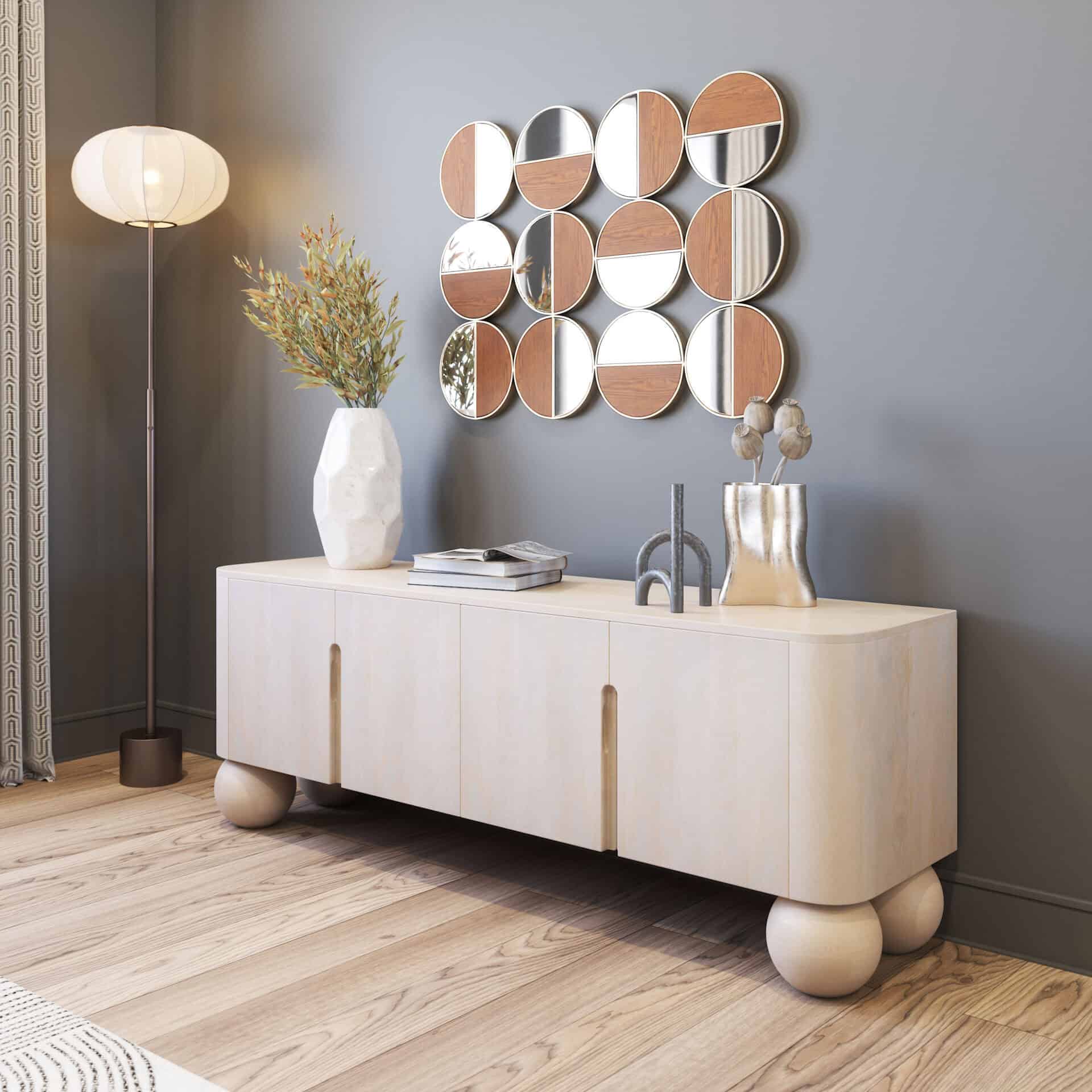 Natural Wood Entertainment Stand with French Doors and Shelving 1 Natural Wood Entertainment Stand with French Doors and Shelving