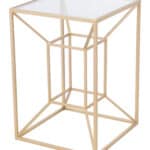 Gold Sculptural Base Side Table with Square Top