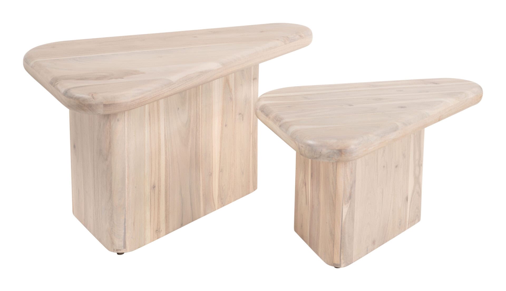 Natural Acacia Wood Boho Coffee Table Set with Triangular Tops (Set of 2) 1 Natural Acacia Wood Boho Coffee Table Set with Triangular Tops (Set of 2)