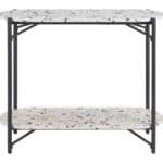 Modern Oval Console Table with Stone and Steel Construction 9 Modern Oval Console Table with Stone and Steel Construction