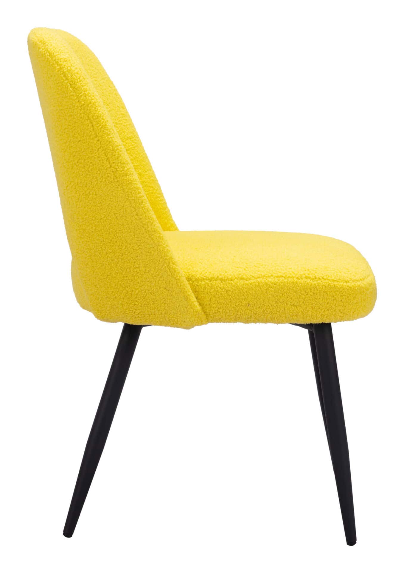 Yellow Shearling-Style Dining Chair with Steel Legs (Set of 2) 5 Yellow Shearling-Style Dining Chair with Steel Legs (Set of 2) - Image 5