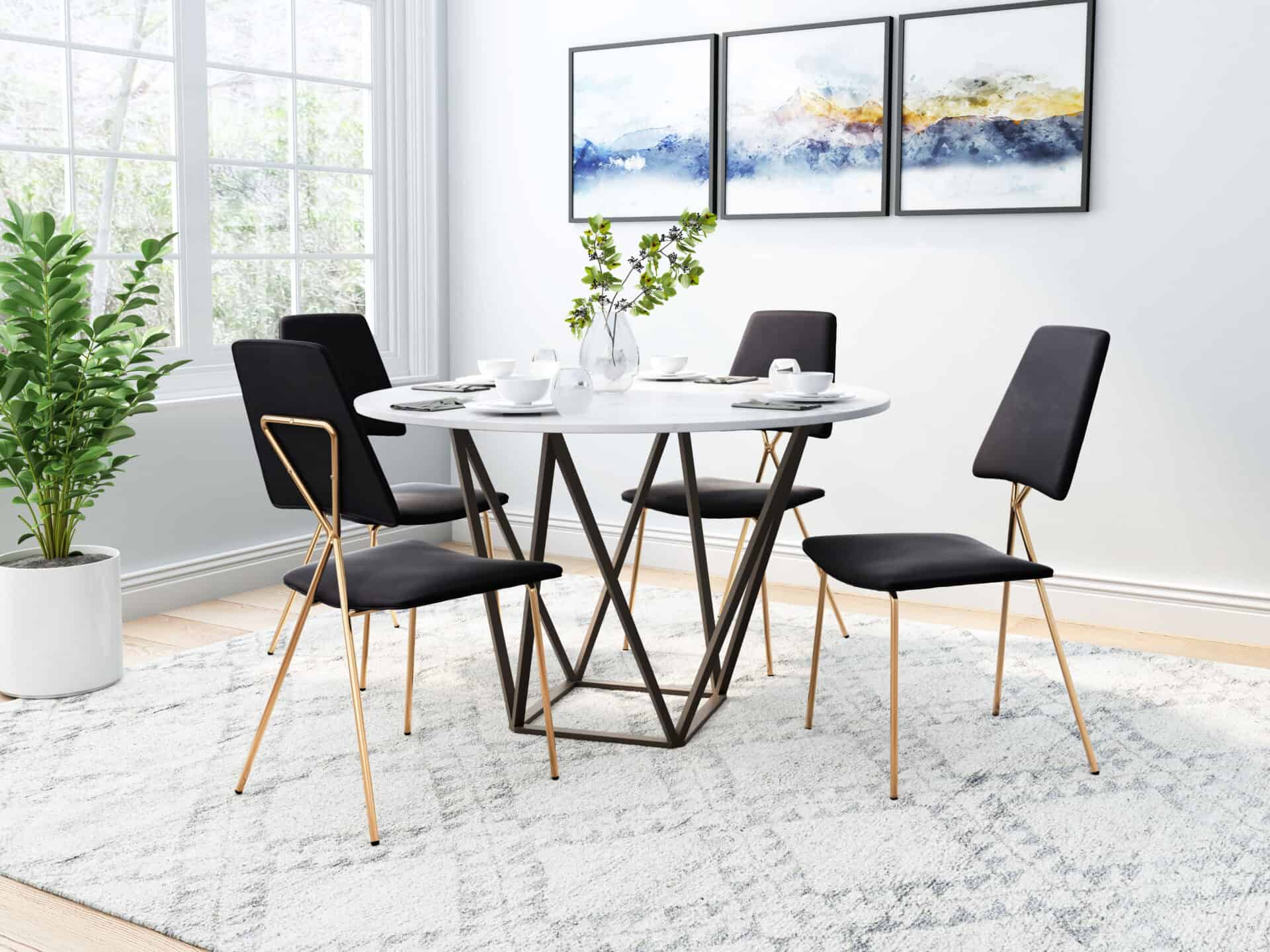 Black Velvet Dining Chair with Gold Frame (Set of 2) 2 Black Velvet Dining Chair with Gold Frame (Set of 2) - Image 2