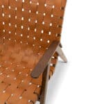 Tan Leather Mid-Century Modern Lounge Chair with Walnut Legs and Round Arms