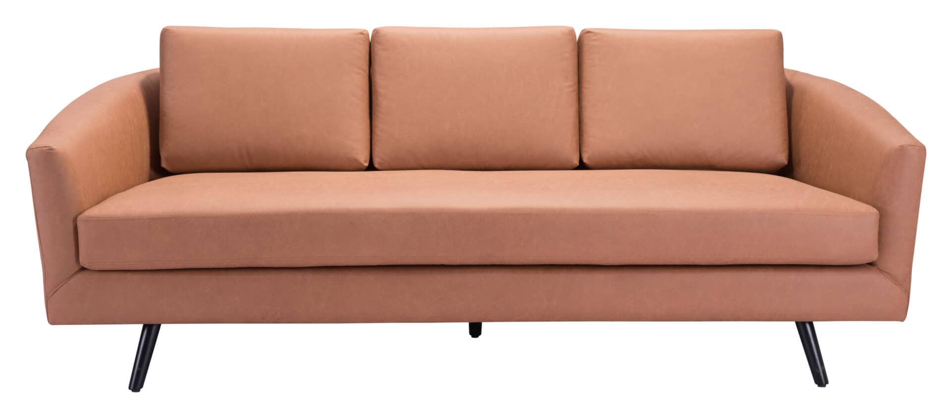 Modern Faux Leather Sofa with Wood Legs and Armrest Support 4 Modern Faux Leather Sofa with Wood Legs and Armrest Support - Image 4