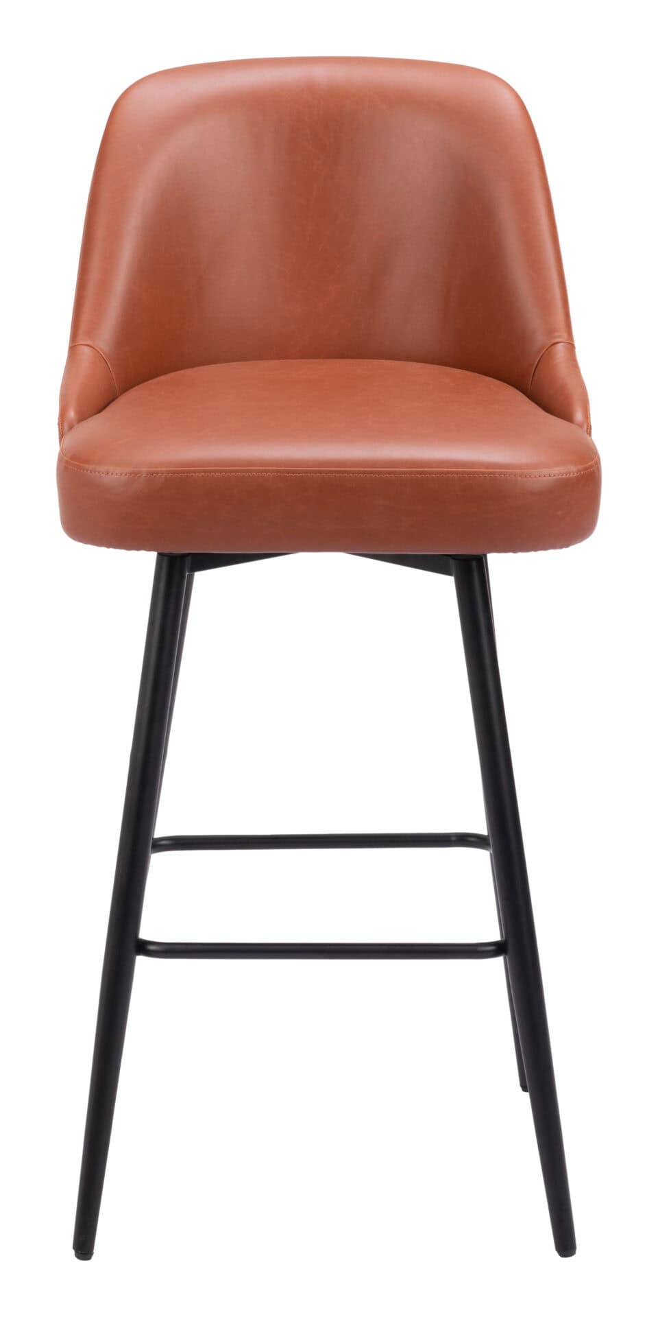 Modern Brown Swivel Barstool with Faux Leather and Steel Frame 4 Modern Brown Swivel Barstool with Faux Leather and Steel Frame - Image 4