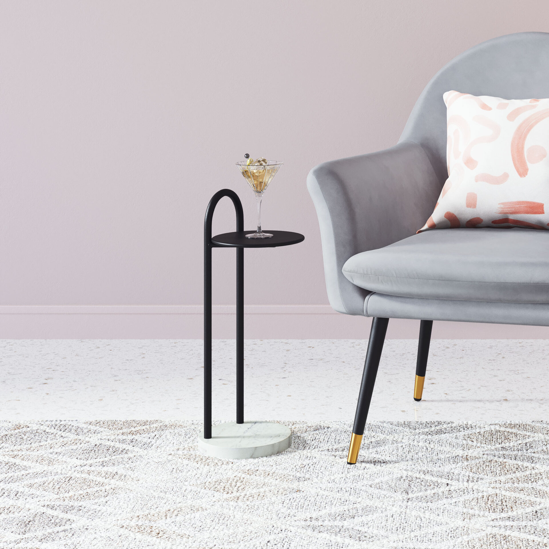 Modern Black and White Side Table with Marble Base 1 Modern Black and White Side Table with Marble Base