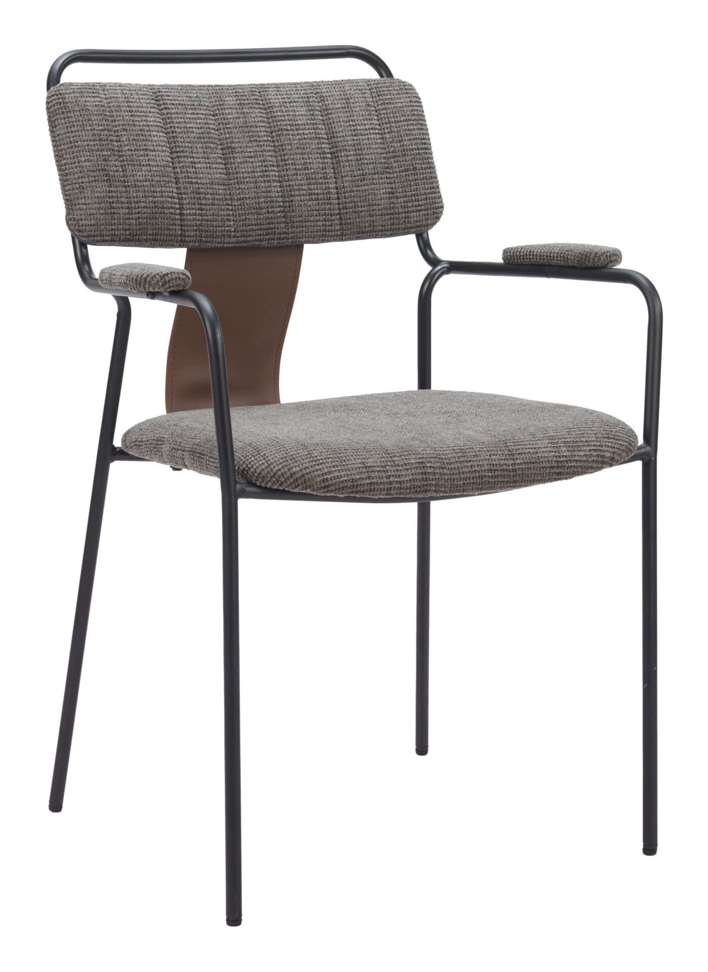 Butterscotch Brown Upholstered Dining Chair with Arms, Steel Frame (Set of 2) 1 Butterscotch Brown Upholstered Dining Chair with Arms, Steel Frame (Set of 2)