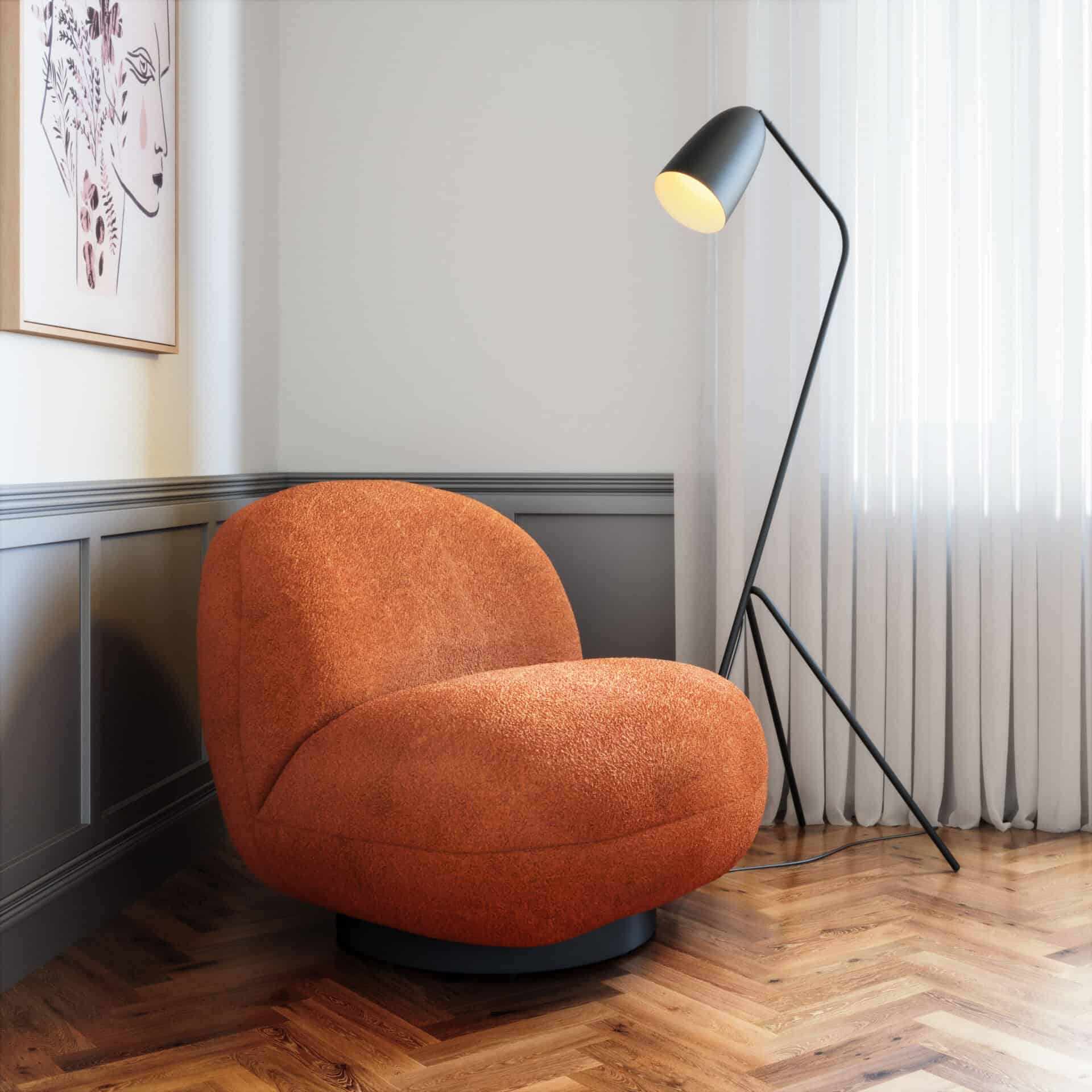 Burnt Orange Shearling Accent Chair with Modern Powder-Coated Legs 1 Burnt Orange Shearling Accent Chair with Modern Powder-Coated Legs