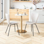 Mid-Century Modern Ivory Dining Chair, Stackable, Steel Frame (Set of 2)