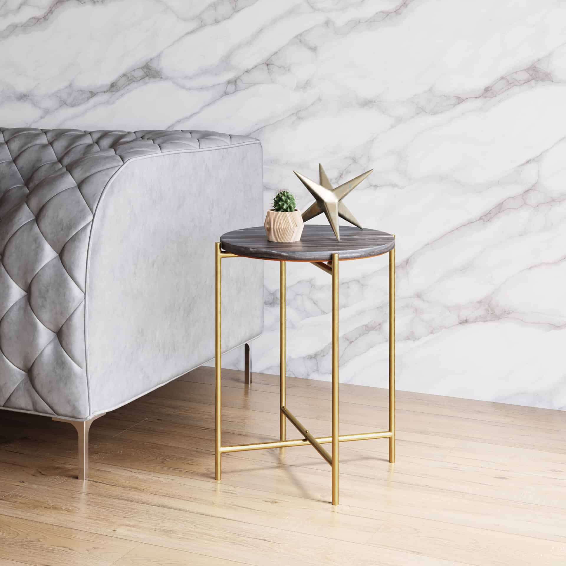 Gray and Gold Round Modern Glam Steel Frame Side Table 1 Gray and Gold Round Modern Glam Steel Frame Side Table