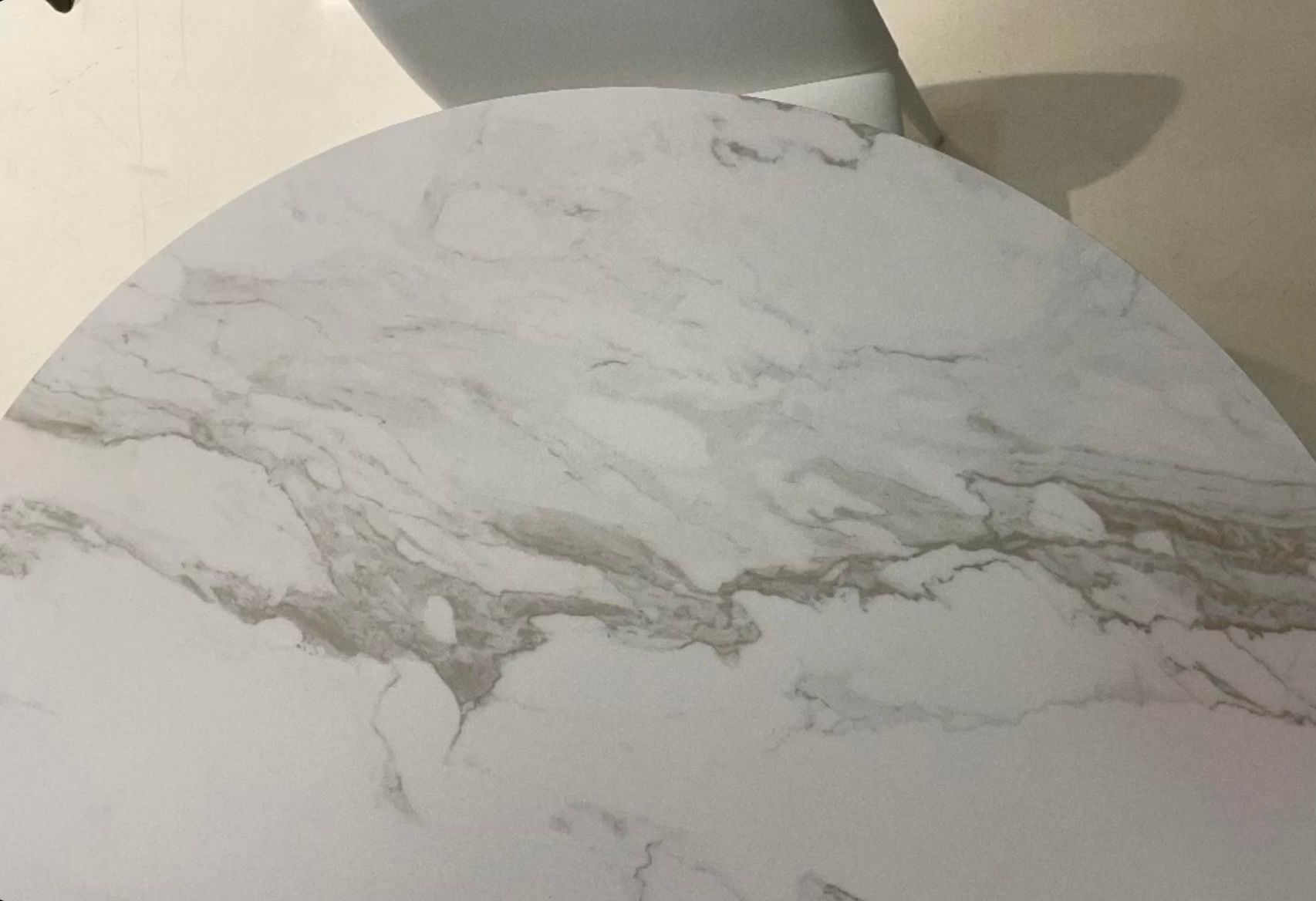 baux white ceramic round dining table with steel base