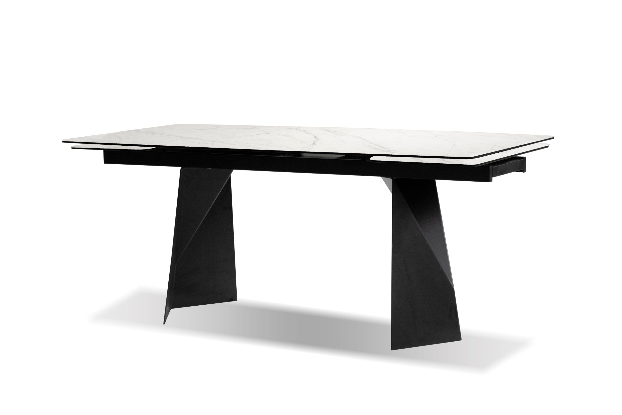 prism carrara white ceramic top double extension dining table
