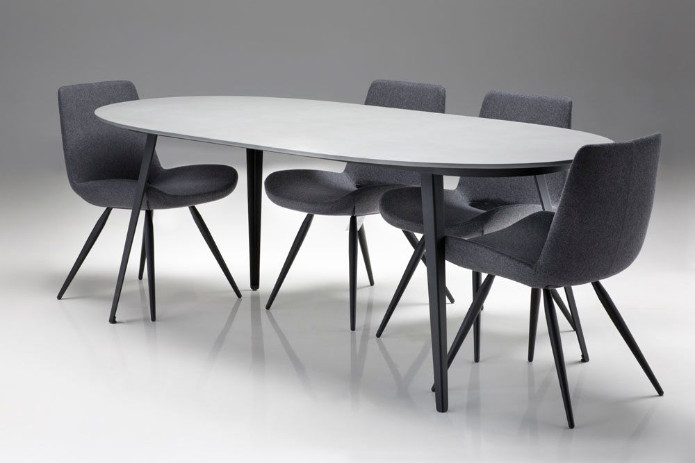tulum oval grey concrete dining table black steel legs