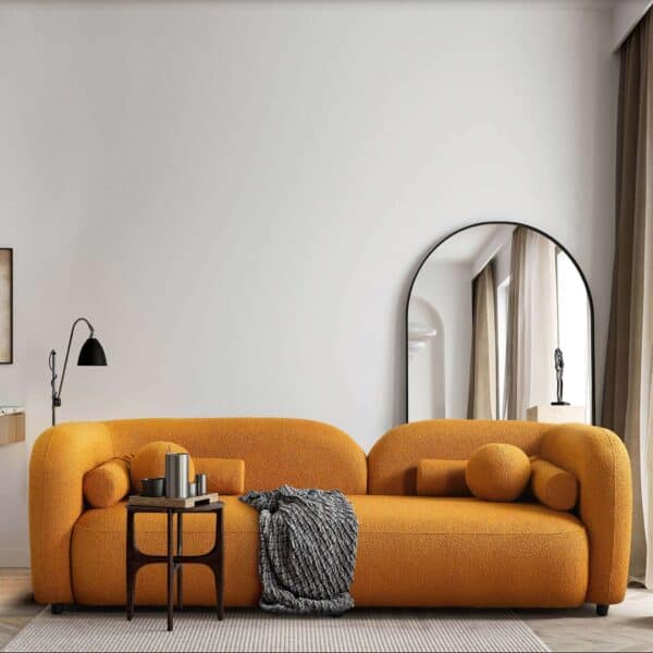 Yellow Boucle Sofa Comfortable Space-Saving Couch with Removable Legs