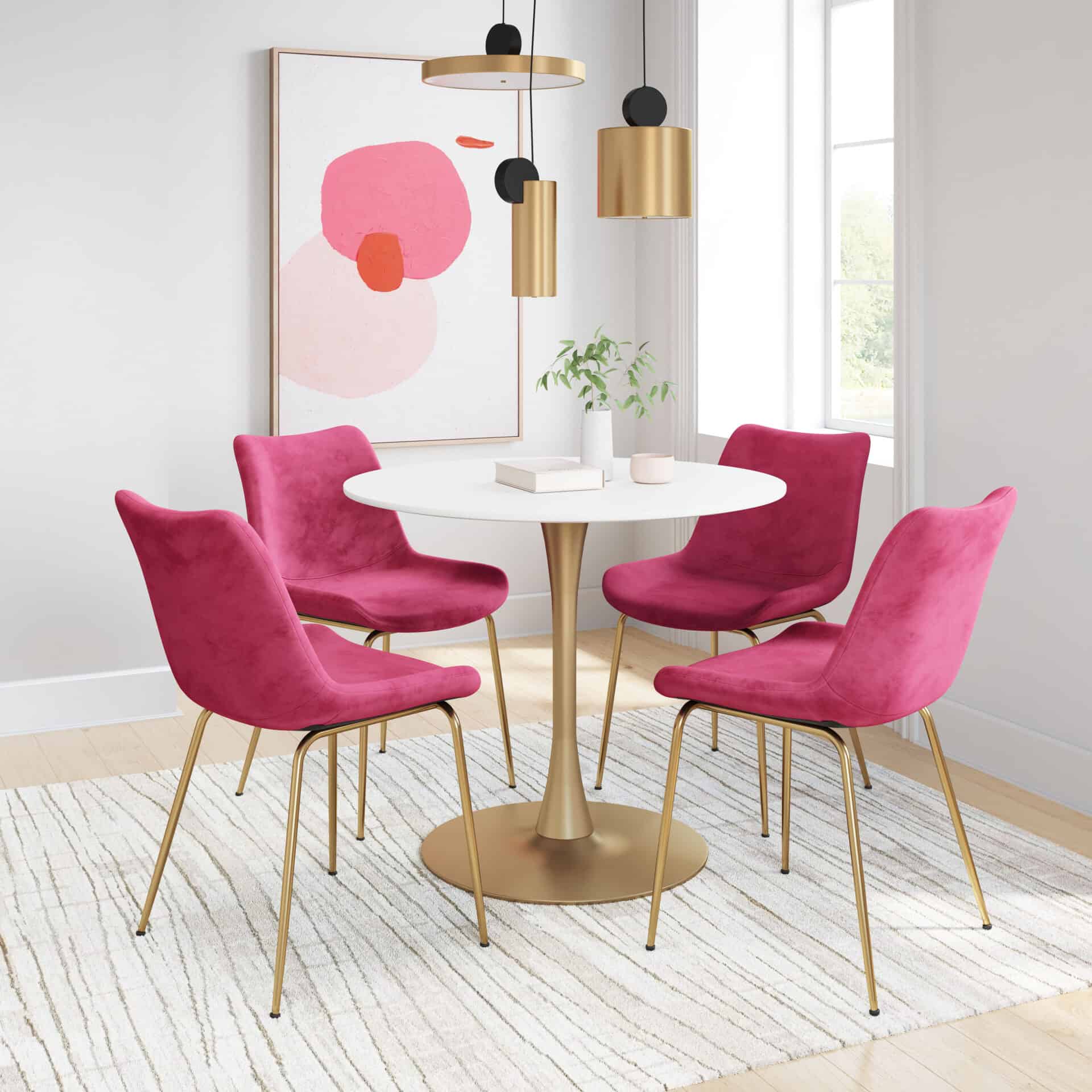Velvet Red and Gold Dining Chairs with Steel Frame (Set of 2) 2 Velvet Red and Gold Dining Chairs with Steel Frame (Set of 2) - Image 2