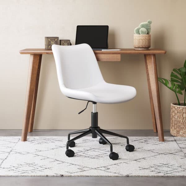 White Mid-Century Modern Office Chair with Adjustable Height and Wheels