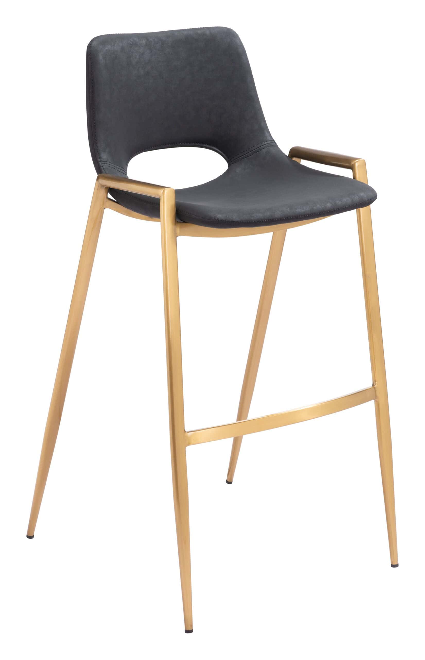 Mid-Century Modern Black and Gold Barstools with Footrest (Set of 2)