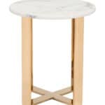 Elegant White Faux Marble End Table with Gold Cross Base 14 Elegant White Faux Marble End Table with Gold Cross Base