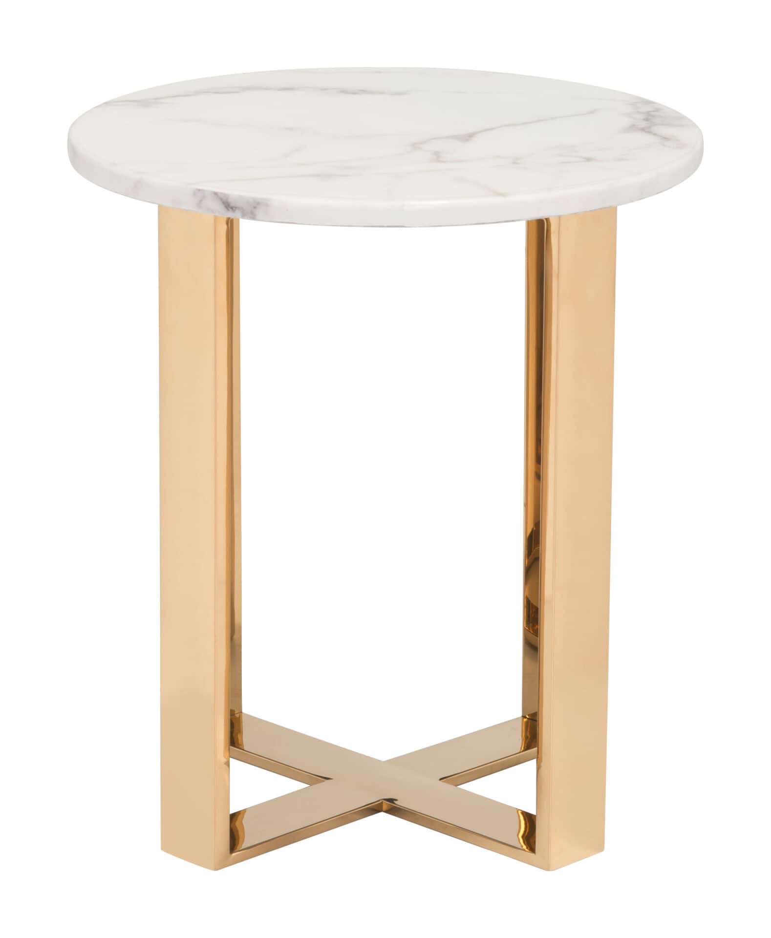 Elegant White Faux Marble End Table with Gold Cross Base 5 Elegant White Faux Marble End Table with Gold Cross Base - Image 5