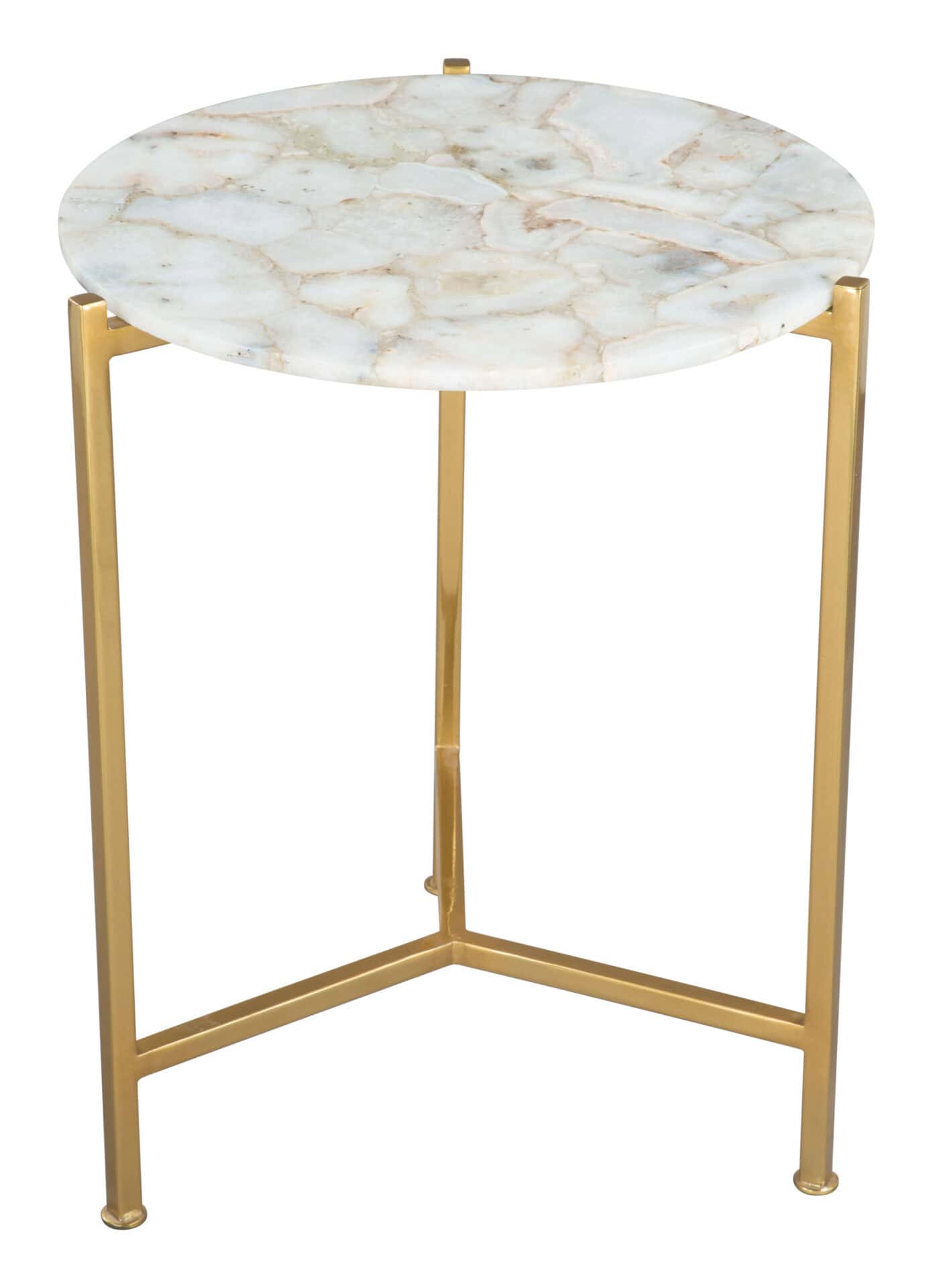 Agate Stone Top Side Table with Gold Base, White (1) 4 Agate Stone Top Side Table with Gold Base, White (1) - Image 4